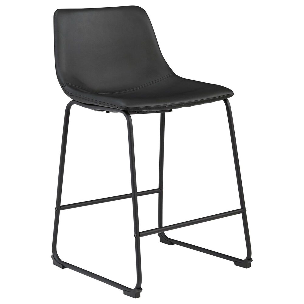 Ashley Centiar 24" Upholstered Counter Stool in Black Faux Leather, , large