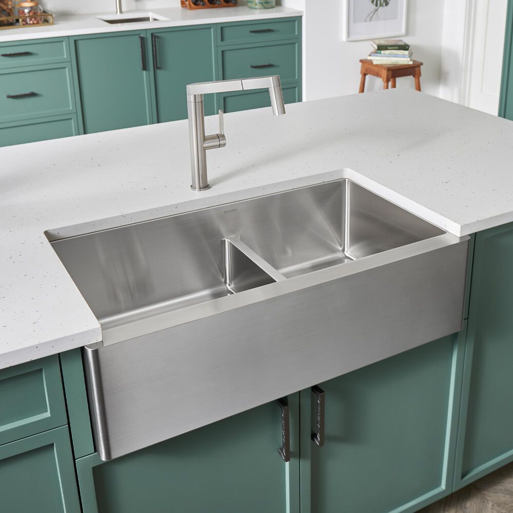 Blanco Quatrus 33&quot; R15 Apron 1-3/4 with Low Divide Sink in Refined Brushed, , large