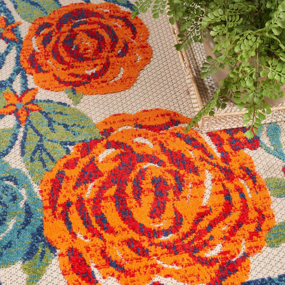 Nourison Aloha ALH32 Ivory and Multicolor 5'3" Round Indoor/Outdoor Area Rug, , large