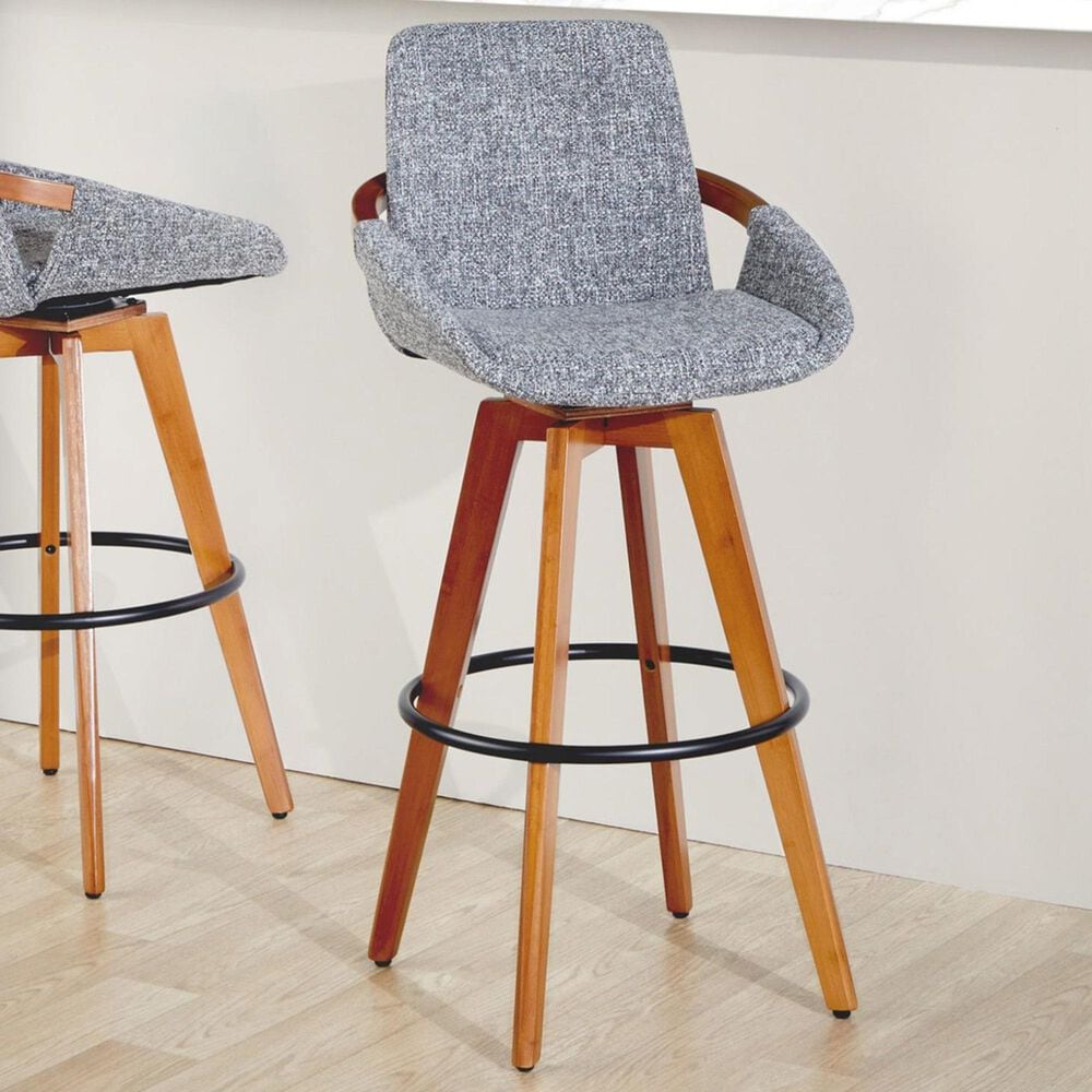 Lumisource Cosmo Swivel Barstool with Grey Noise Cushion in Walnut and Black, , large