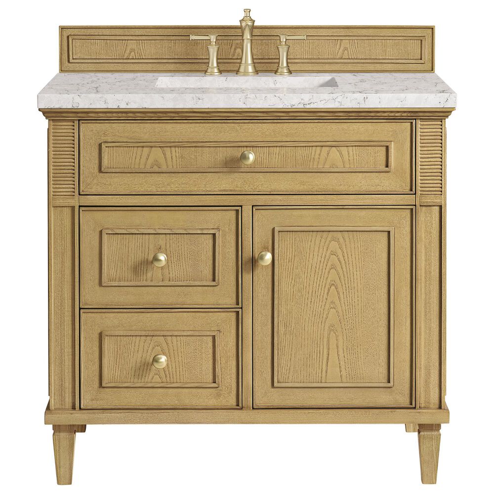 James Martin Vanities Lorelai 36&quot; Single Vanity in Light Natural Oak with 3 cm Eternal Jasmine Pearl Quartz Top, , large