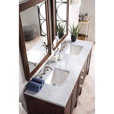 James Martin Vanities Addison 72" Double Bathroom Vanity in Mid Century Acacia with 3 cm Carrara White Marble Top, , large