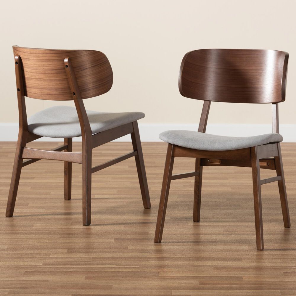 Baxton Studio Alston Side Chair with Grey Cushion in Walnut Brown (Set of 2), , large