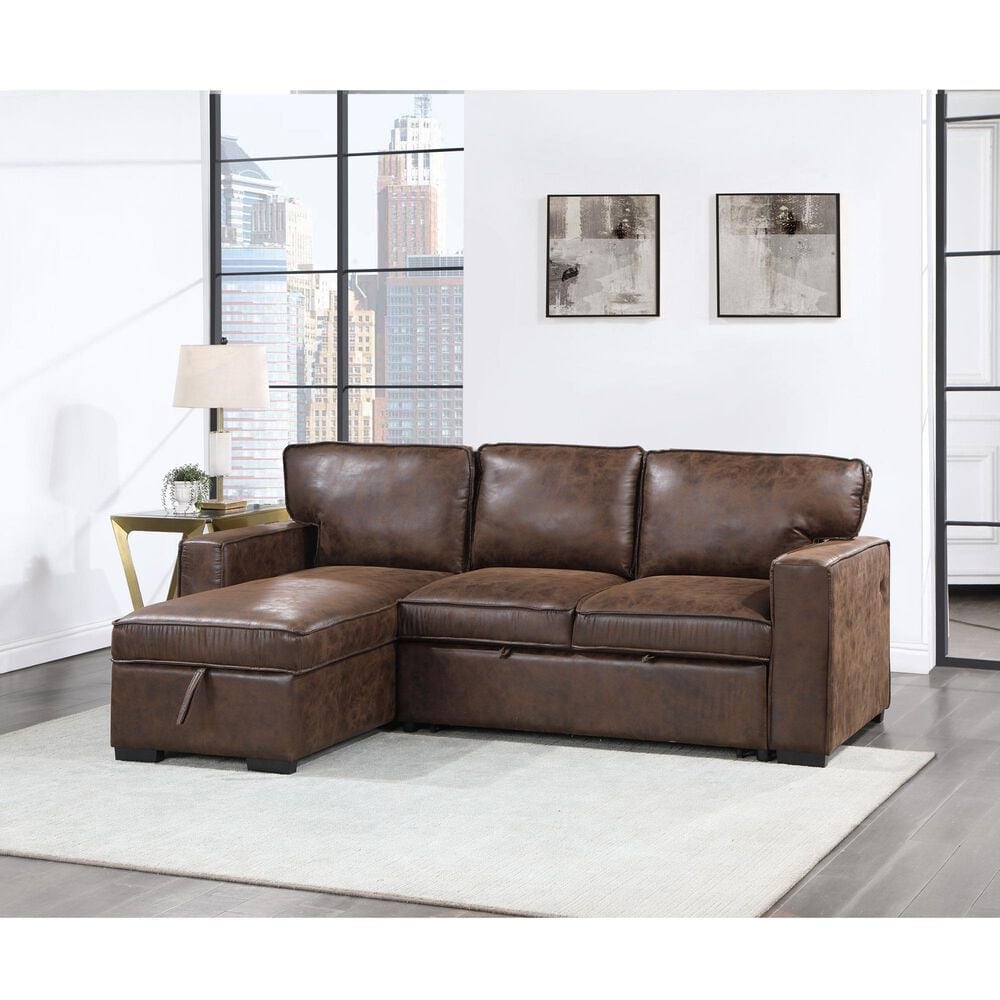Global Furniture USA Reversible Pull-Out Sofa Bed with Chaise in Coffee, , large