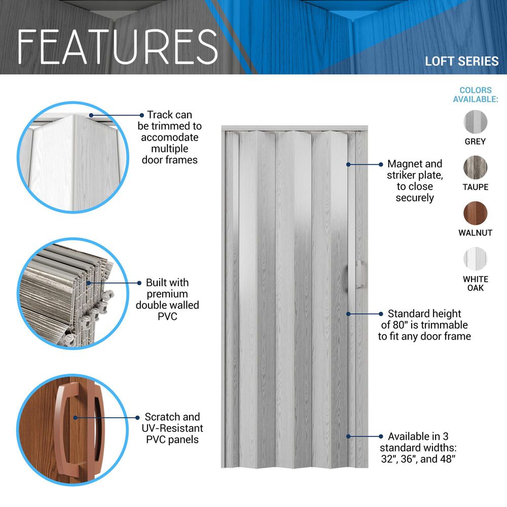 Rta Products Llc Loft Series 36&quot; Premium Double Walled PVC Foldable Accordion Doors in Taupe, , large