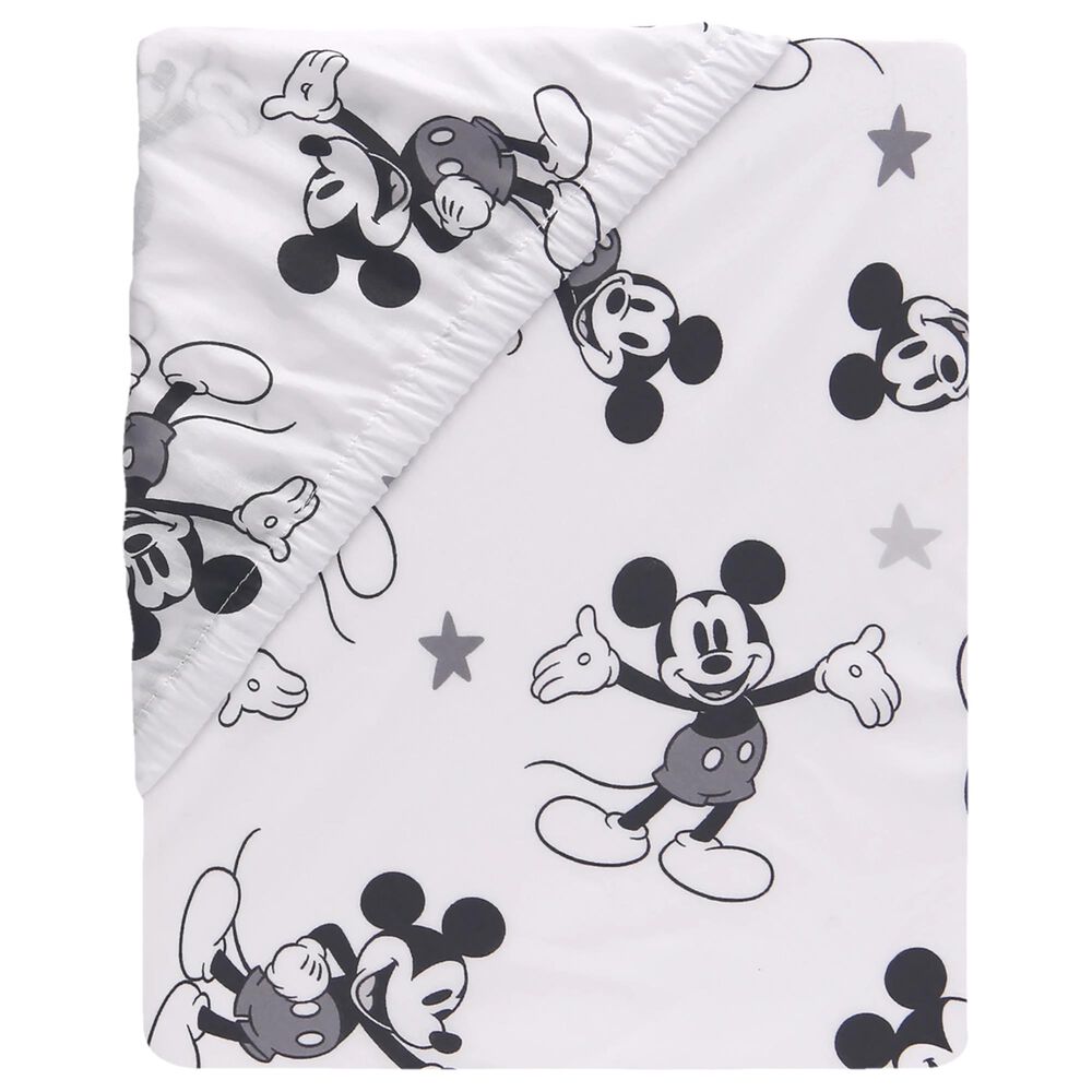 Lambs and Ivy Mickey Mouse Fitted Crib Sheet in White, Black and Grey, , large