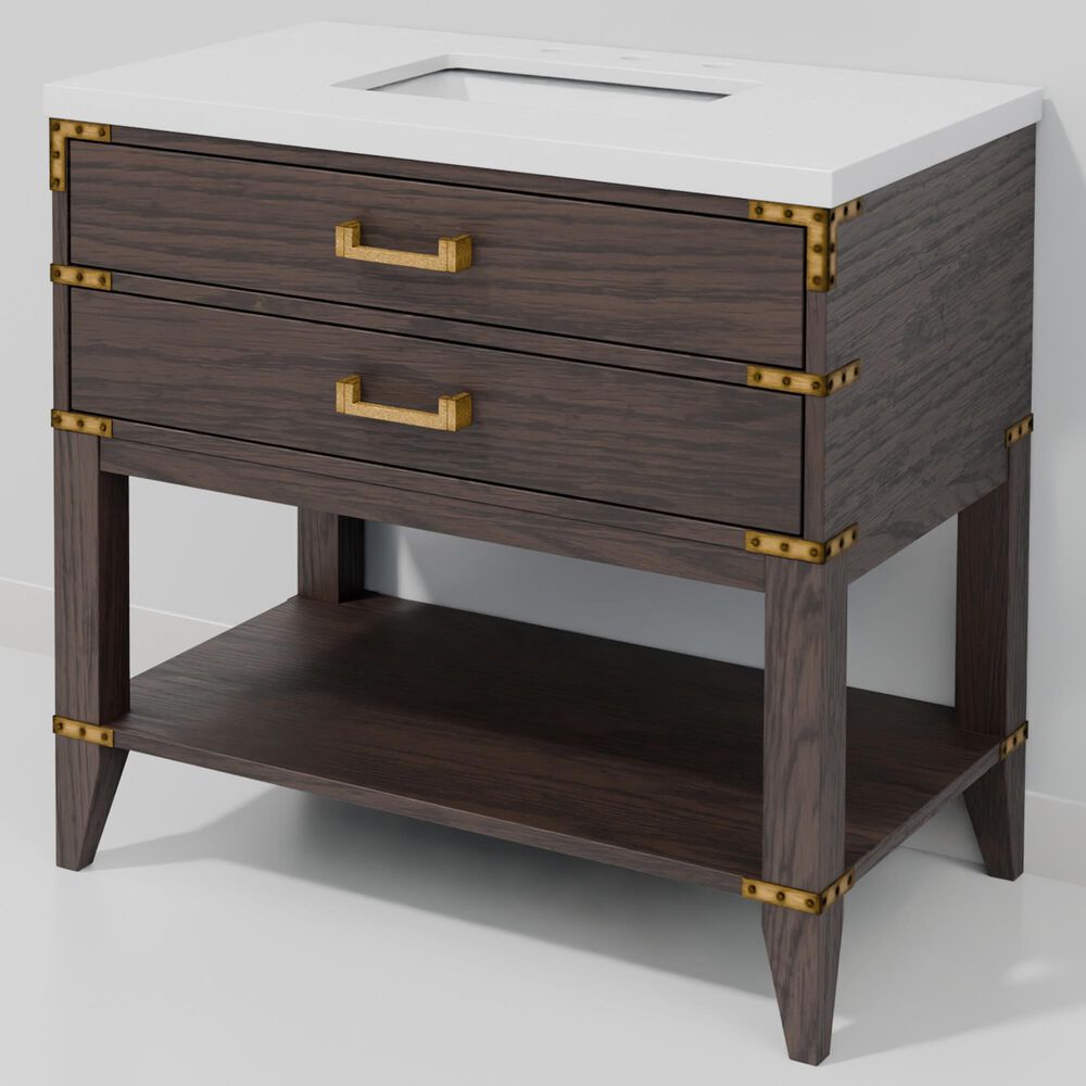 Lexora Home Norwalk 36" Single Bathroom Vanity in Brown Oak with White Quartz Top and Rectangular Sink, , large