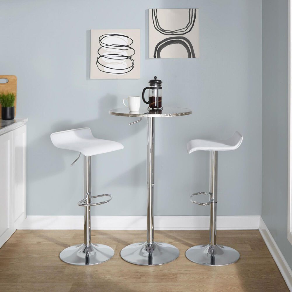 Lumisource Ale Swivel Adjustable Barstool with White Seat in Chrome &#40;Set of 2&#41;, , large