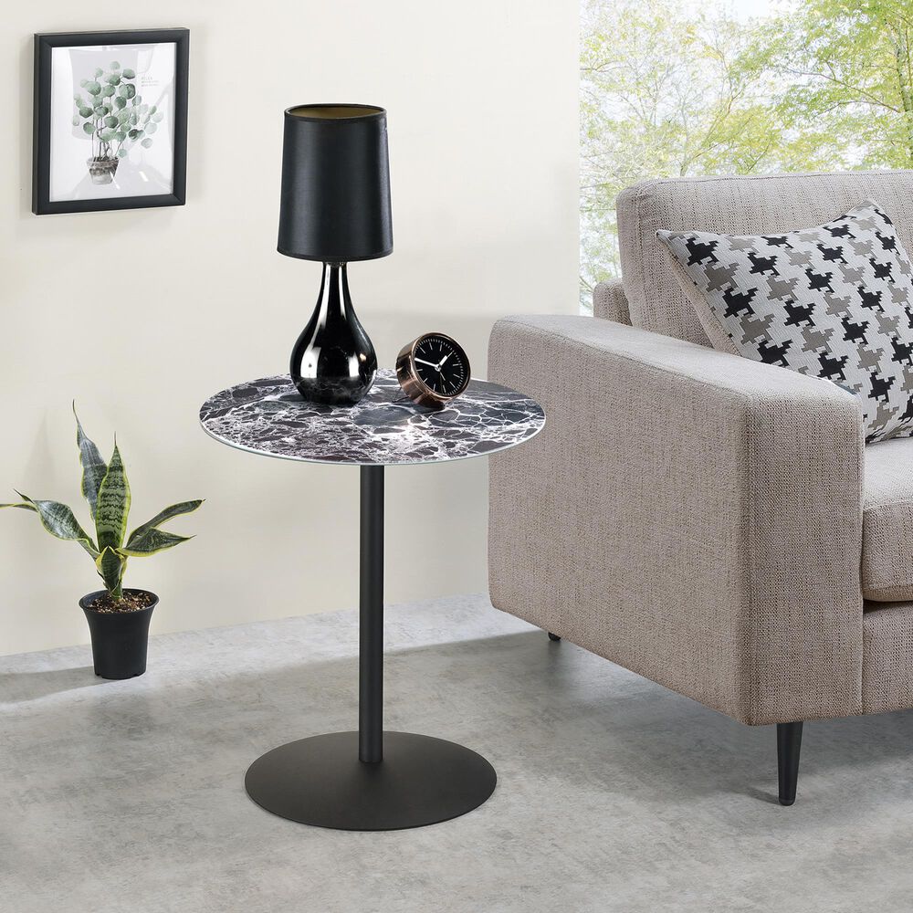 HOMLUX 17.5" End Table with Marble Textured Top in Black, , large