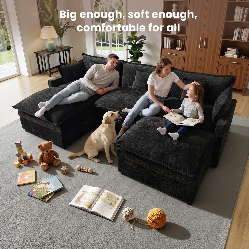 HOMLUX 107.87" Ultra-Comfort Chenille Sectional Sofa Set in Balck, , large