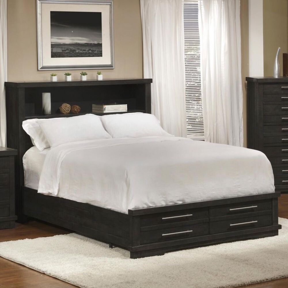 Martin Svensson Home Waterfront Queen Bookcase Storage Bed in Dark Gray, , large