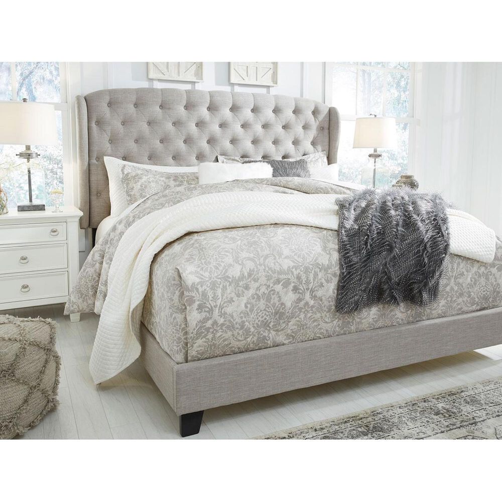 Signature Design by Ashley Jerary Queen Wingback Upholstered Bed in Light Gray, , large