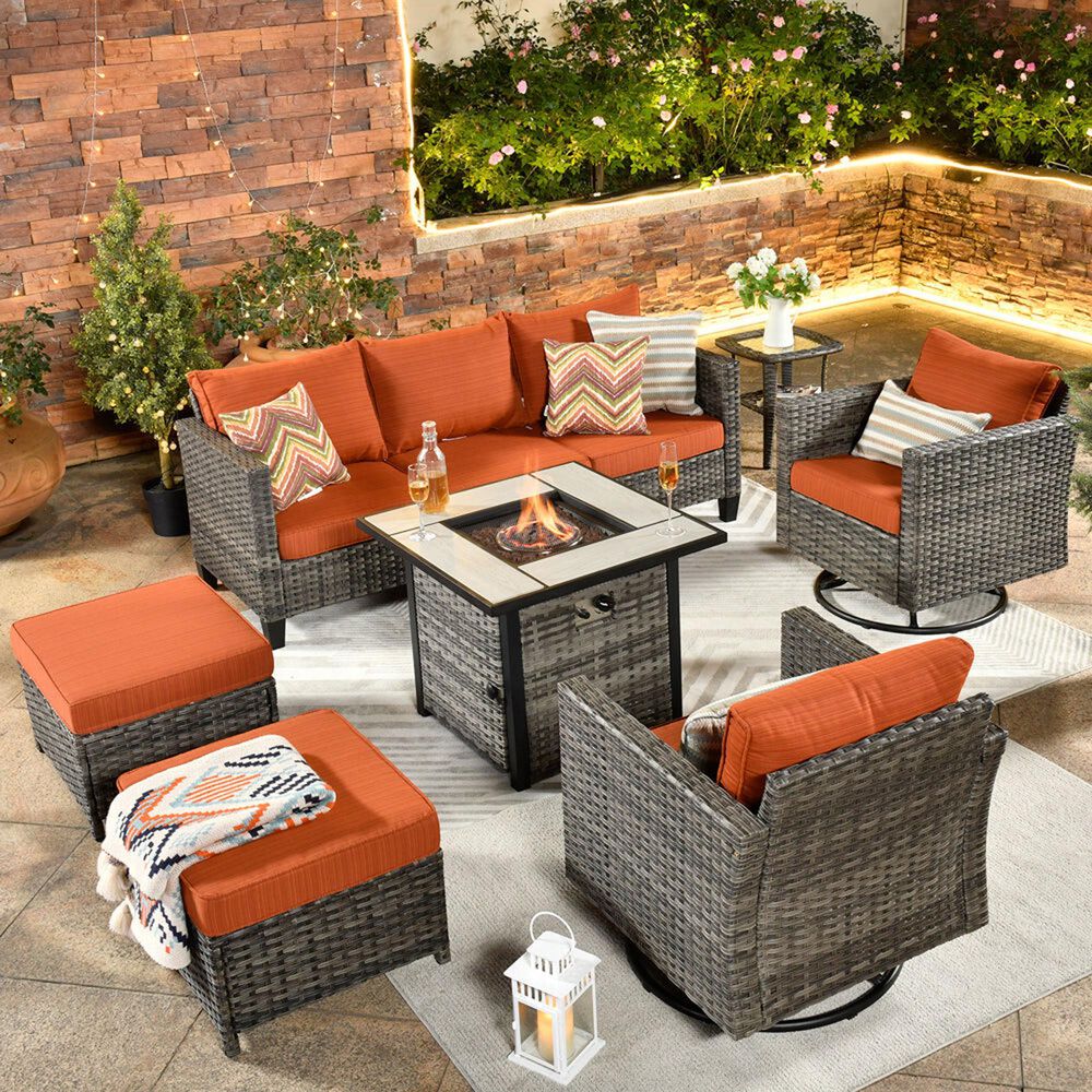 HOMLUX 7-Piece Patio Sofa Set in Orange, , large