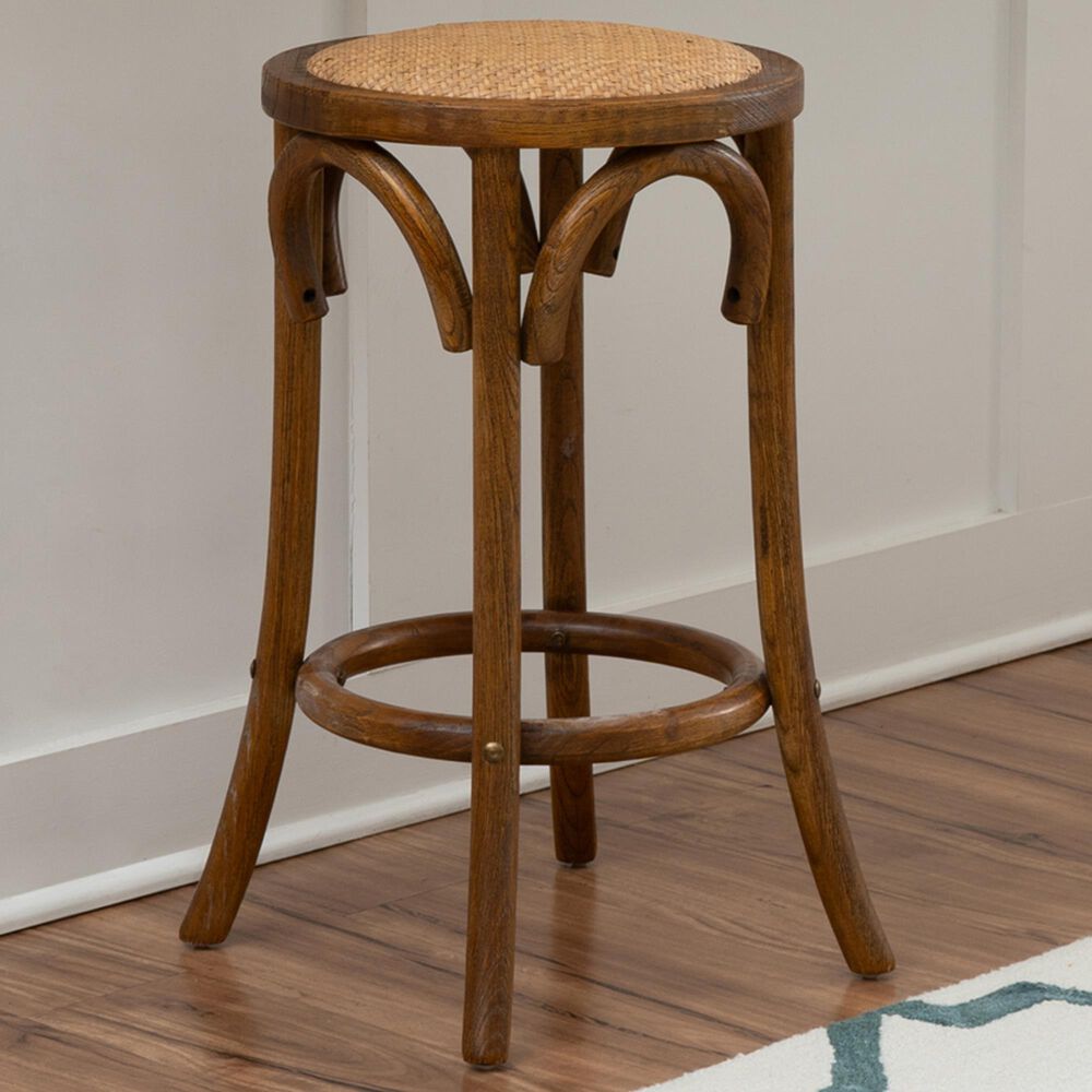 Linon Home Decor Rae Rattan Counter Stool in Rich Walnut, , large