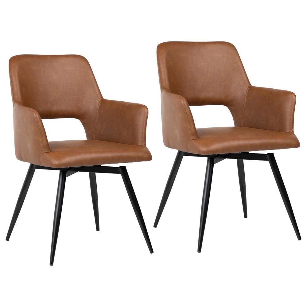 Blue Sun Designs Romano Swivel Dining Arm Chair in Brown Faux Leather, , large