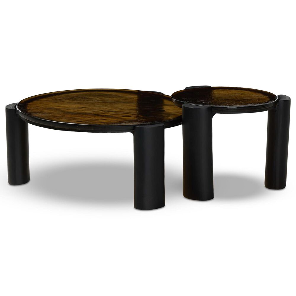 Four Hands Rover Nesting Table in Amber Cast Glass and Black Antique, , large