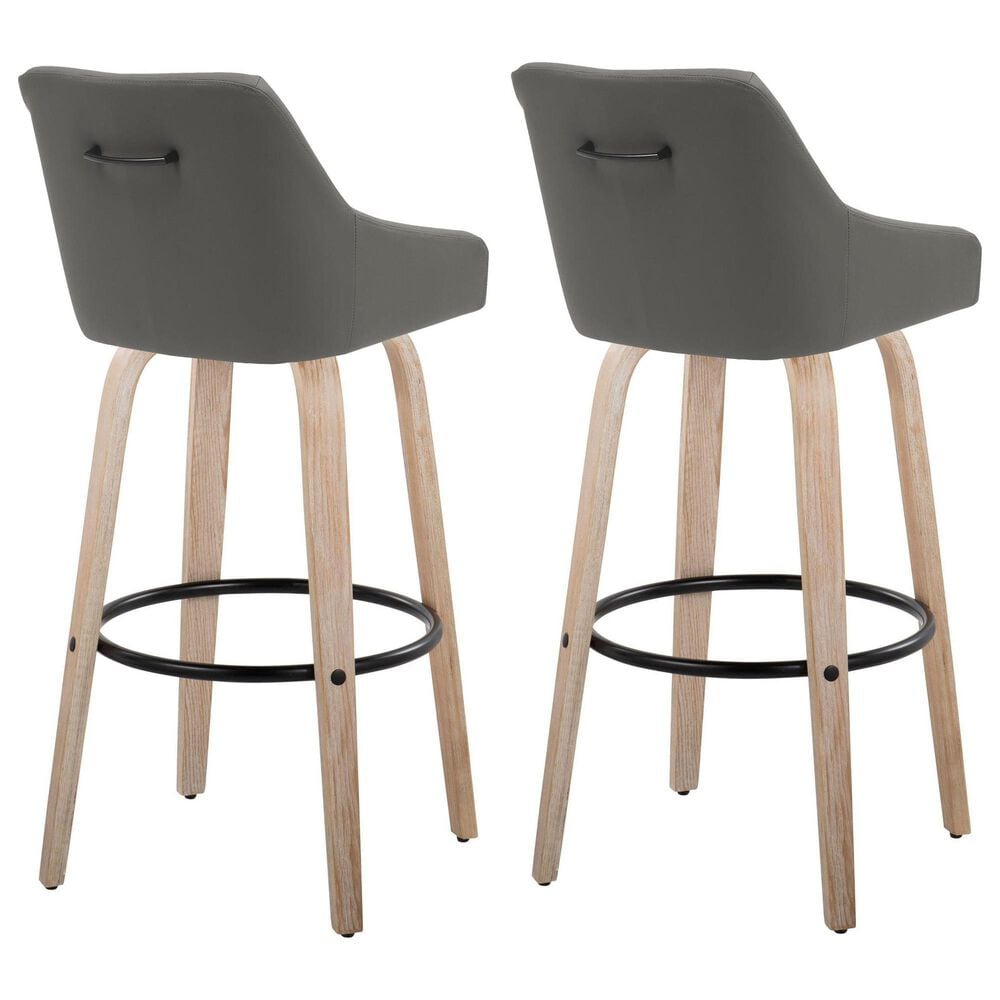 LumiSource Hannah Swivel Bar Stool with Dark Grey Faux Leather Upholstery in Whitewashed and Black (Set of 2), , large