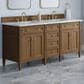 James Martin Brittany 72" Double Bathroom Vanity in Pecan with 3 cm Carrara Marble Top and Rectangular Sinks, , large