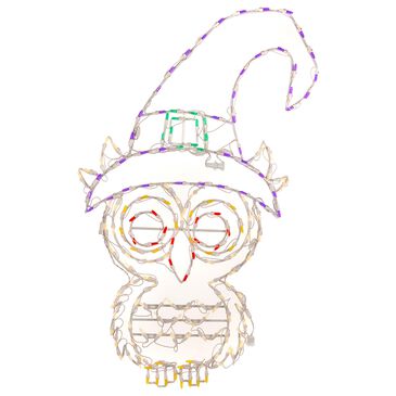 Holidynamics 45" Outdoor Owl with Witch Hat Decor with LED Lights, , large