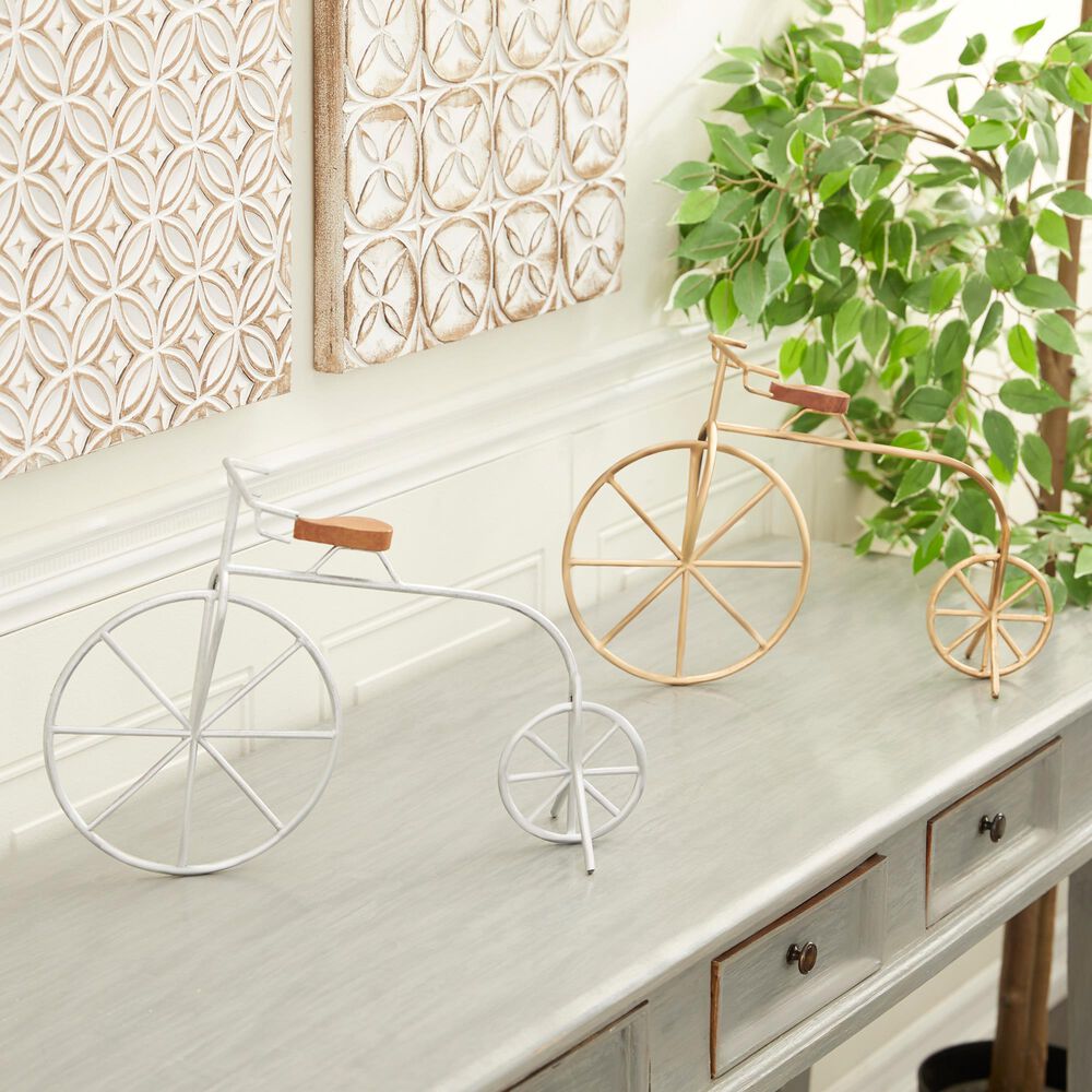 Maple and Jade Bicycle Sculpture in Silver, Gold and Brown &#40;Set of 2&#41;, , large