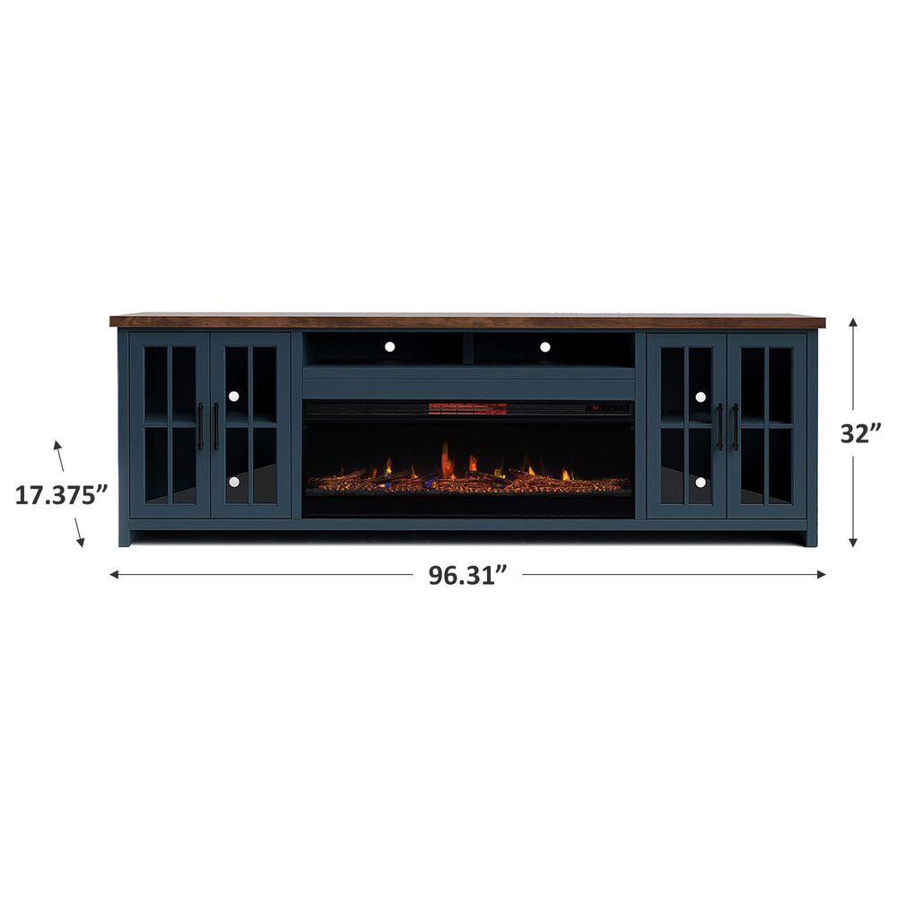 Endress International Nantucket 97&quot; Super Fireplace Console in Blue Denim and Whiskey, , large