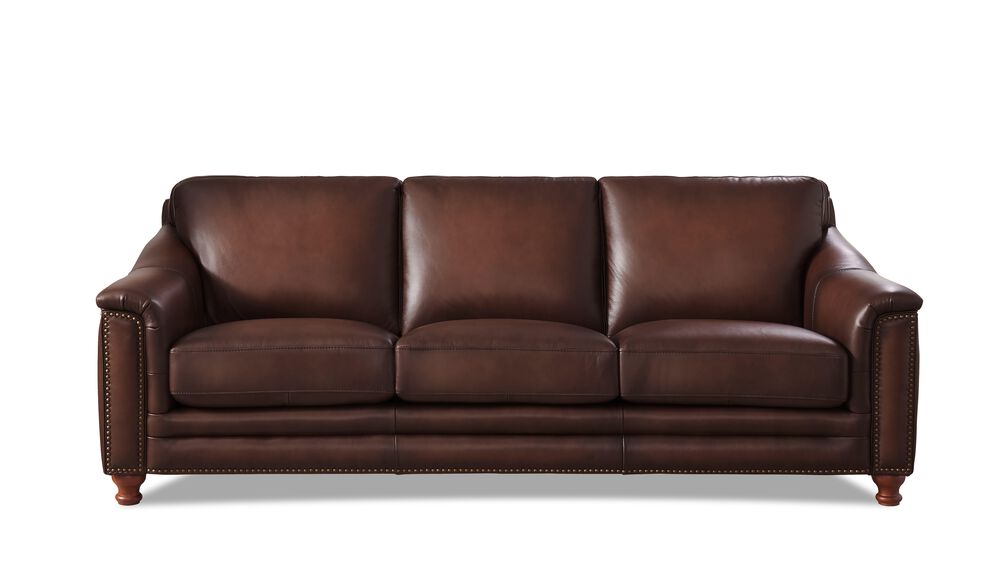 Hydeline Belfast Stationary Leather Sofa in Caramel Brown, , large