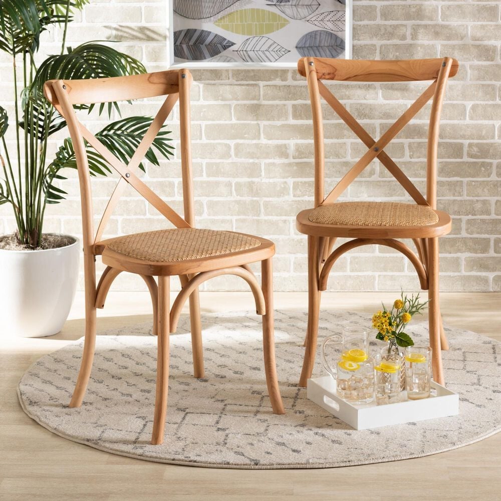 Baxton Studio Tartan Side Chair in Natural Brown (Set of 2), , large