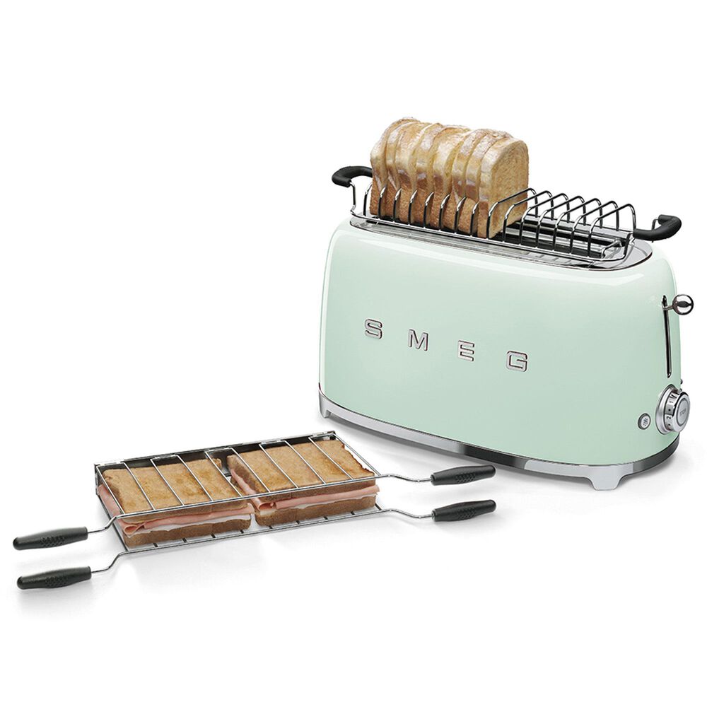 SMEG 4-Slice Retro Style Toaster in Pastel Green and Stainless Steel, , large