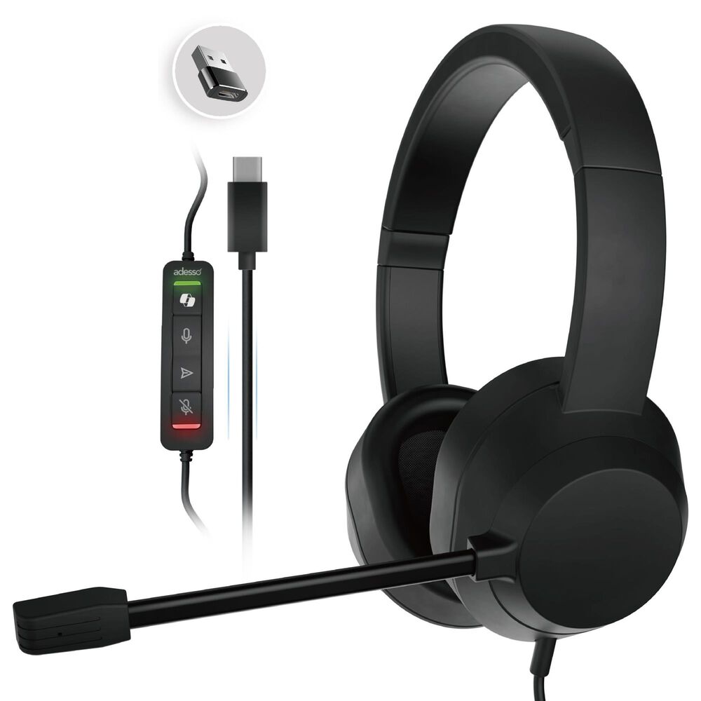 Adesso Wired Stereo Headset with AI Control in Black, , large