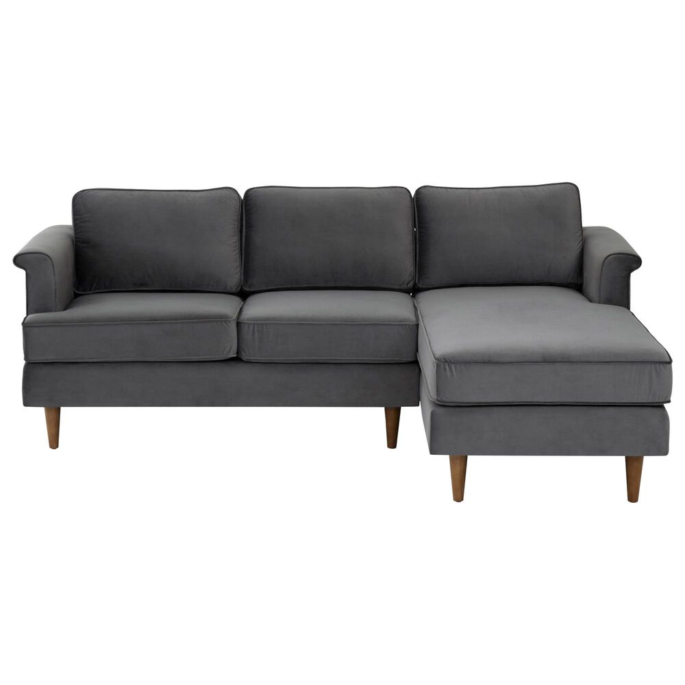 Tov Furniture Porter 2-Piece Stationary Right Facing Sectional with Chaise in Grey Velvet, , large