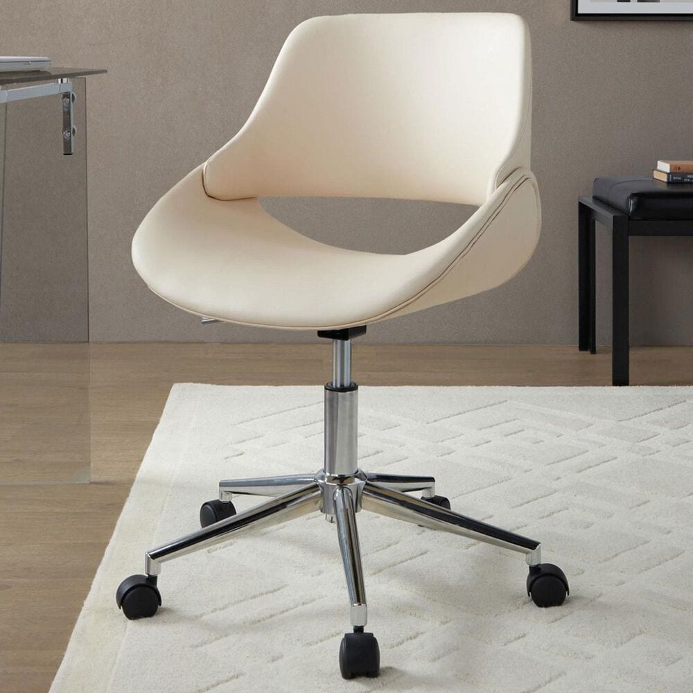 LumiSource Fabrico Swivel Office Chair with Cream Faux Leather Cushion in Chrome, , large