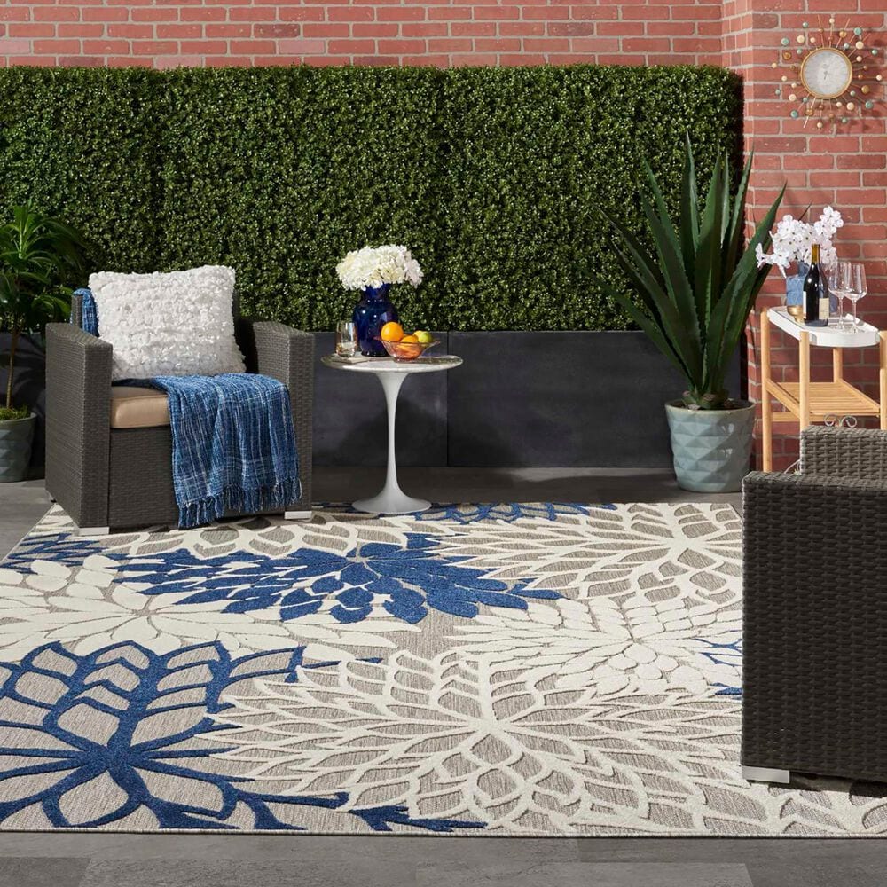 Nourison Aloha ALH05 7&#39;10&quot; x 10&#39;6&quot; Ivory and Navy Indoor/Outdoor Area Rug, , large