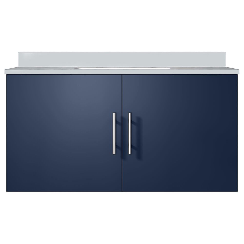 Lexora Home Geneva 36&quot; Single Bathroom Vanity in Navy Blue with 2 cm White Quartz Top and Rectangular Sink, , large