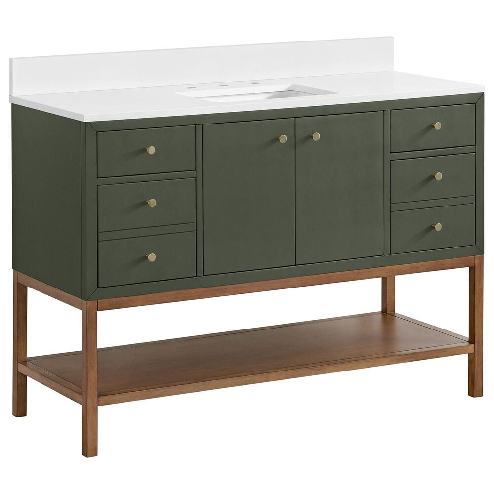 37B Isadore 48" Single Bathroom Vanity Cabinet in Deep Olive Green and White Composite Stone Top and Backsplash, , large