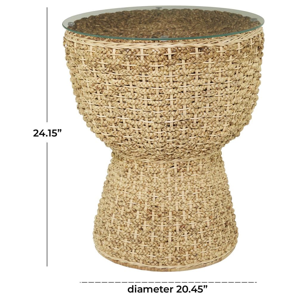 Maple and Jade Seagrass Handmade Woven End Table in Natural Brown, , large
