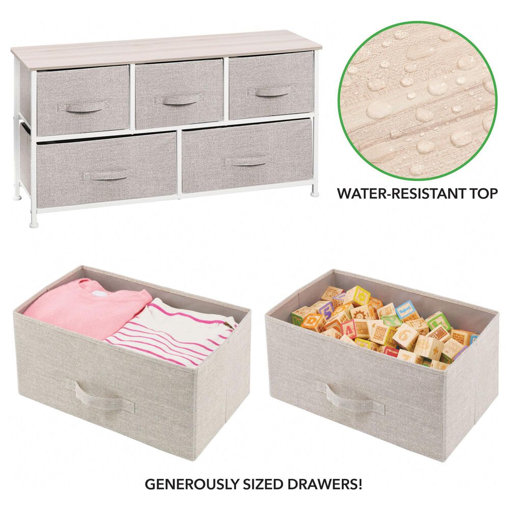 mDesign 5-Drawer Wide Dresser with Fabric Drawers in Linen, , large