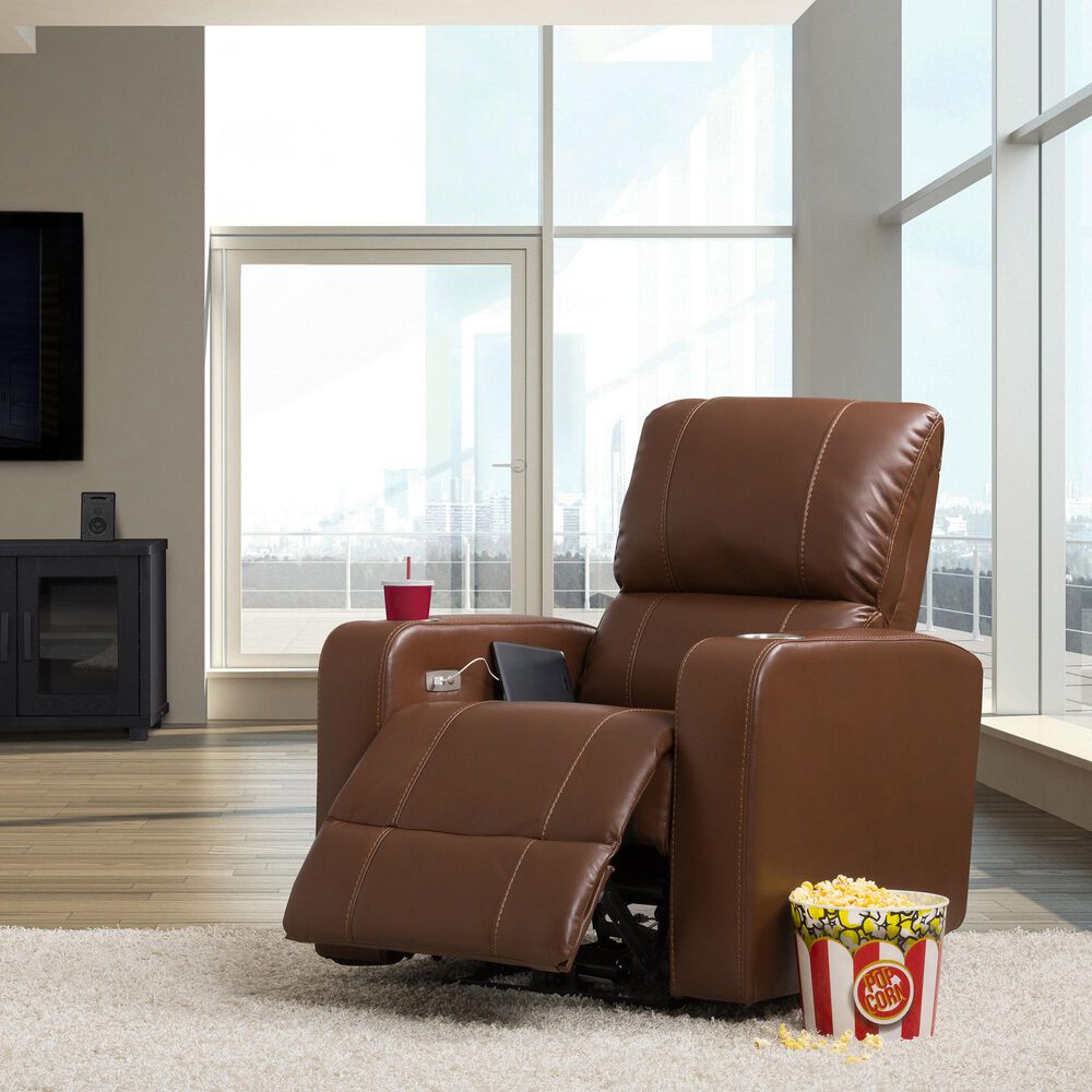 CorLiving Tucson Home Theater Power Recliner with Cup Holders in Brown, , large