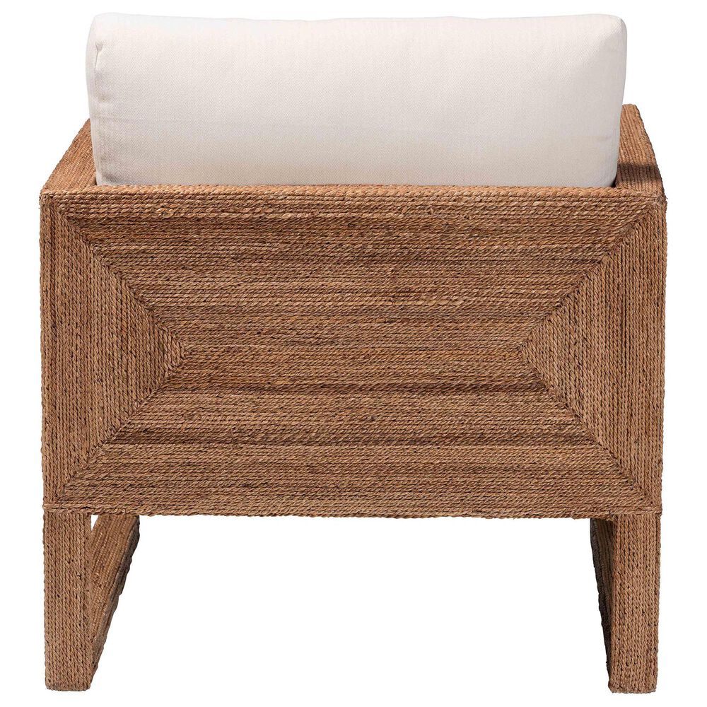 Baxton Studio Helina Arm Chair with Bleached Light Brown Seagrass in White, , large