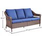 Sunwell Garden 33"H 3-Seater Outdoor Sofa with Curved Armrests and Navy Cushions in Brown, , large