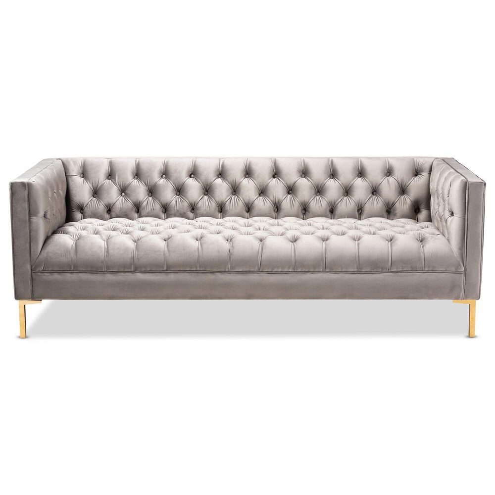 Baxton Studio Zanetta Stationary Sofa in Gray Velvet, , large