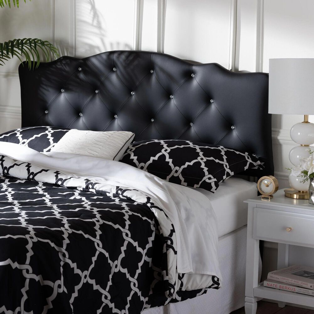 Baxton Studio Rita Queen Panel Headboard with Faux Leather Upholstered in Black, , large
