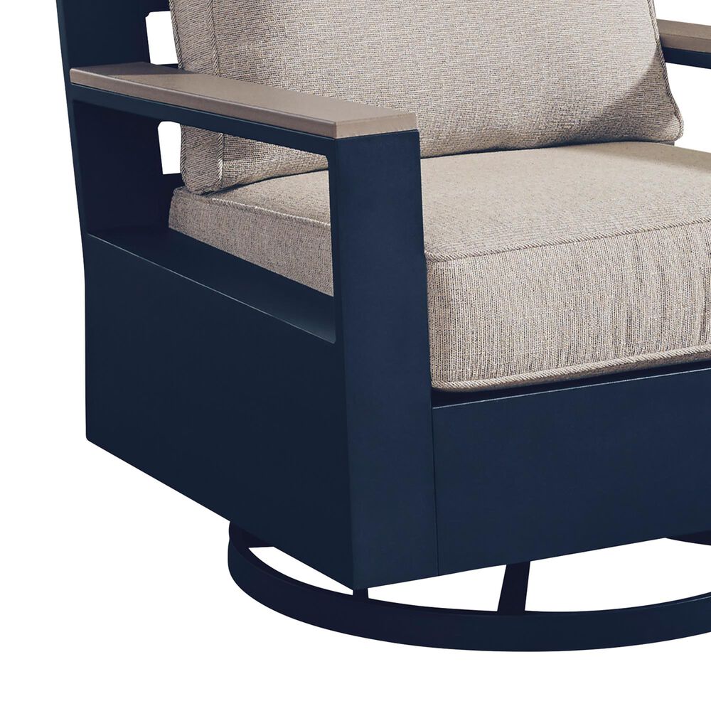 Ashley East Beach Patio Swivel Glider Chair with Cushion in Navy Blue and Driftwood, , large