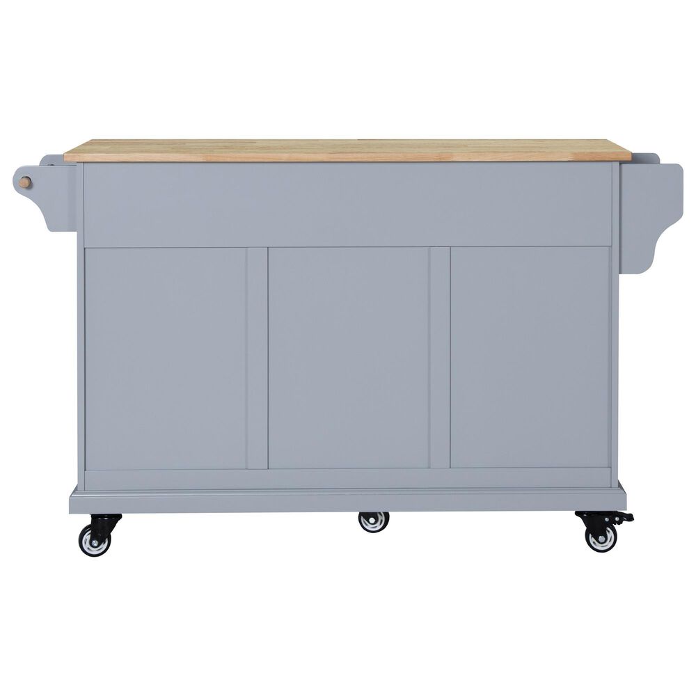 HOMLUX Kitchen Island with Rubber wood Countertop in Grey, , large