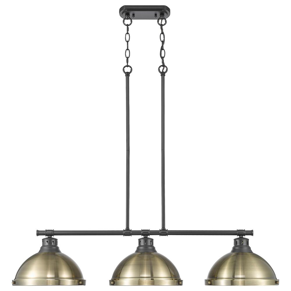 Golden Lighting Duncan 3-Light Pendant with Aged Brass Shade in Matte Black, , large