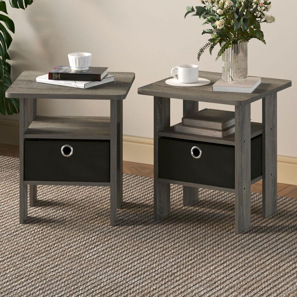 HOMLUX 2-Piece 1-Shelf End Table with Bin Drawer in French Oak, , large