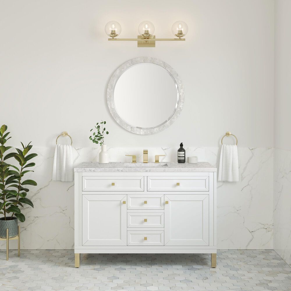James Martin Vanities Chicago 48&quot; Single Bathroom Vanity in Glossy White with 3 cm Eternal Jasmine Pearl Quartz Top and Rectangular Sink, , large