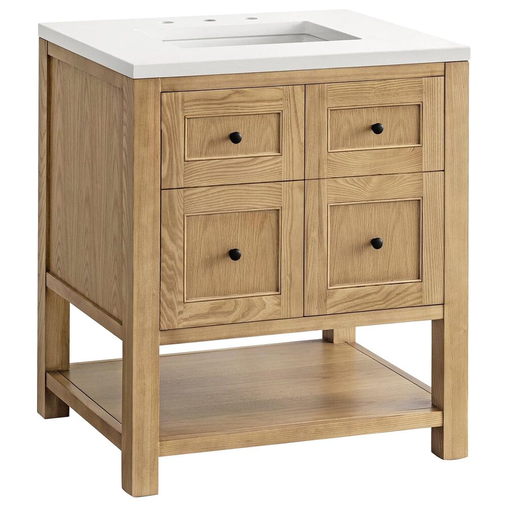 James Martin Vanities Breckenridge 30" Single Bathroom Vanity in Light Natural Oak with 3 cm White Zeus Quartz Top and Rectangular Sink, , large