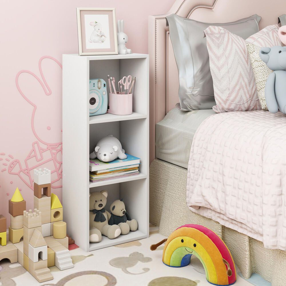 HOMLUX 3-Tier Bookcase with Decorative Open Shelves in White, , large