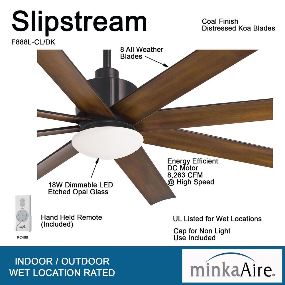 Minka-Aire Slipstream 65" Indoor/Outdoor Ceiling Fan with LED Light in Coal, , large