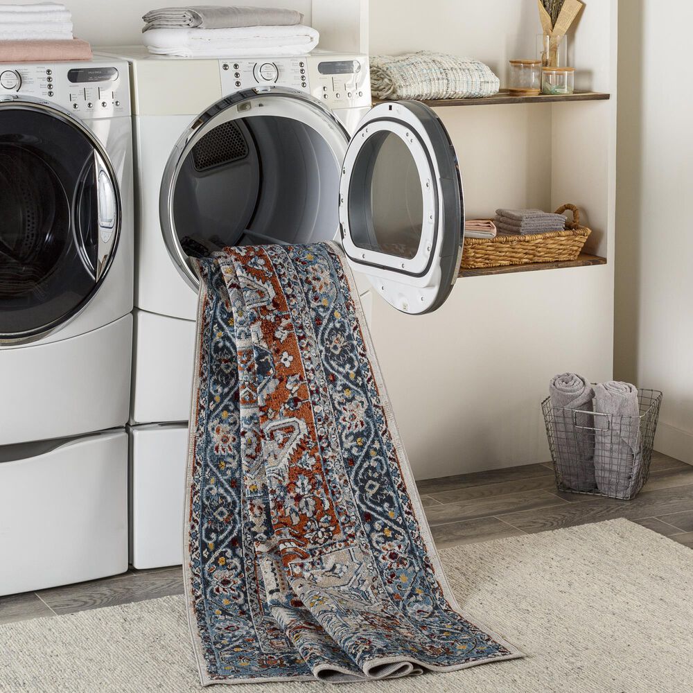 Surya Lavadora 2&#39;7&quot; x 7&#39;3&quot; Ink Blue, Brick Red, Mustard, Gray, Light Beige and Cream Runner, , large